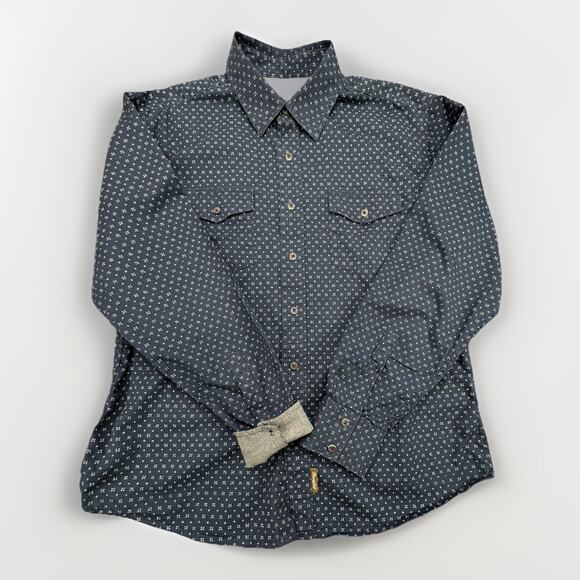 Wrangler Retro Premium Size XL Button Up Mens Shirt Navy Print Long Sleeve - Picture 1 of 10